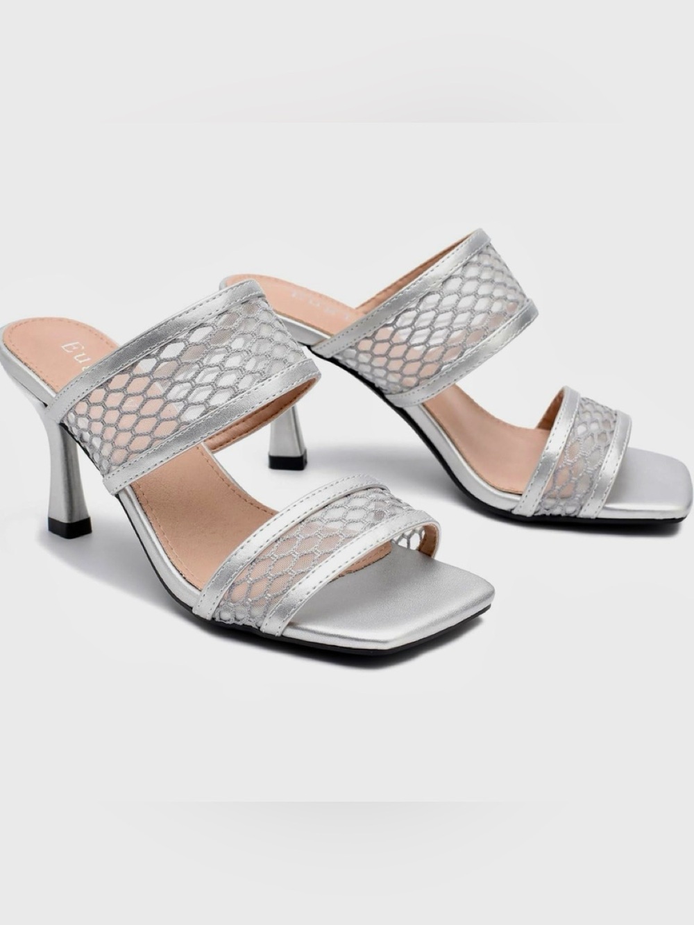 Silver Mesh Double-Band Mule Heels